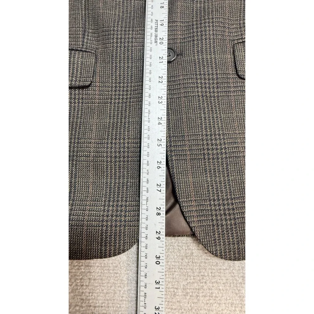 Lauren Ralph Lauren‎ Blazer Mens 38 Brown Wool Plaid Two Button Sport Coat Tweed